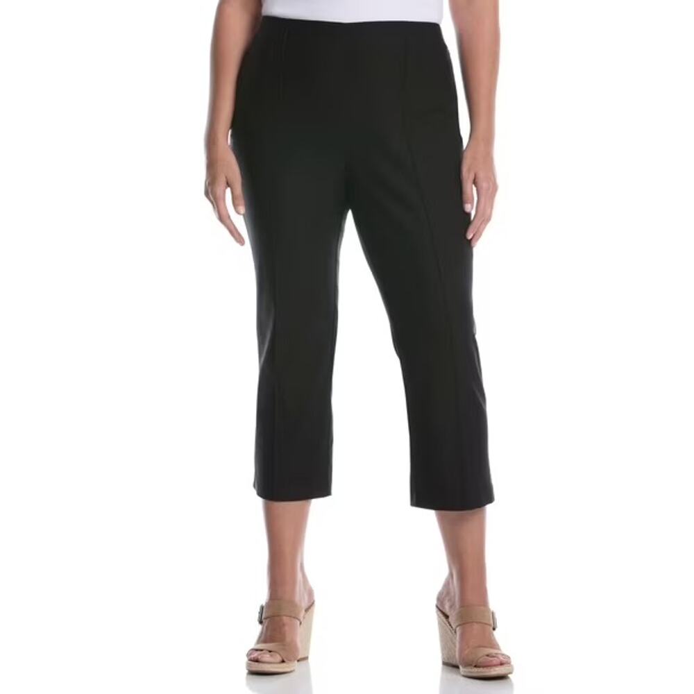 Rafaella Women’s Pintuck Cropped Pants Black Solid Regular, Size 20